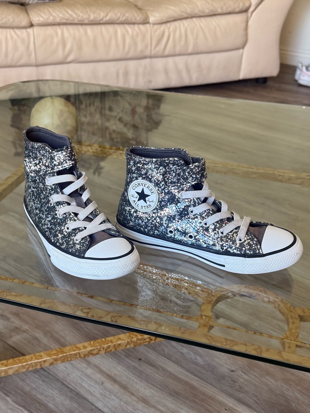 Converse Kids' Glitter High Top Sneakers - Silver/Black